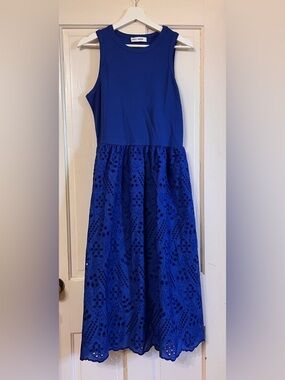 Grace Karin Royal Blue Sleeveless  Eyelet Midi Dress NWOT